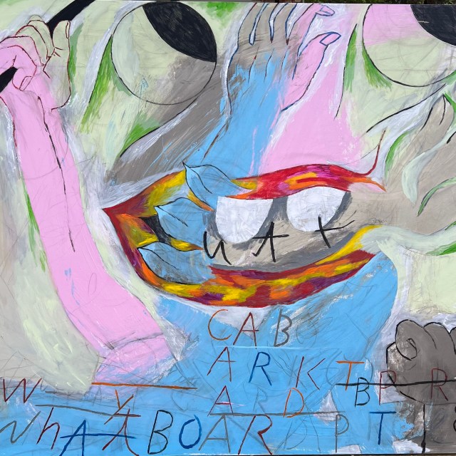 House paint, repurposed latex, and acrylic on stretched canvas, 48x60", 2023.